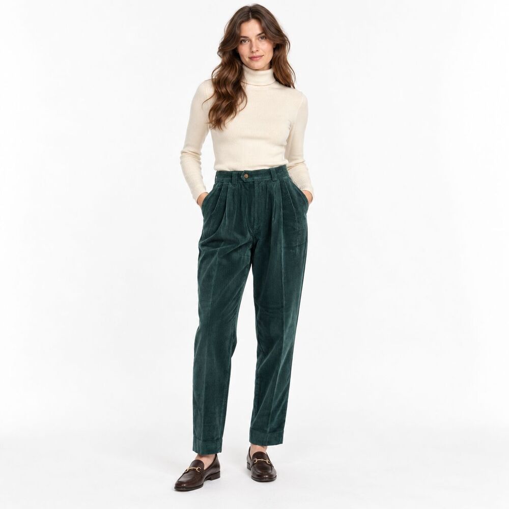 Vintage Smythe & Co Corduray Pants Women's 6 Green Pleated Made USA 100% Cotton